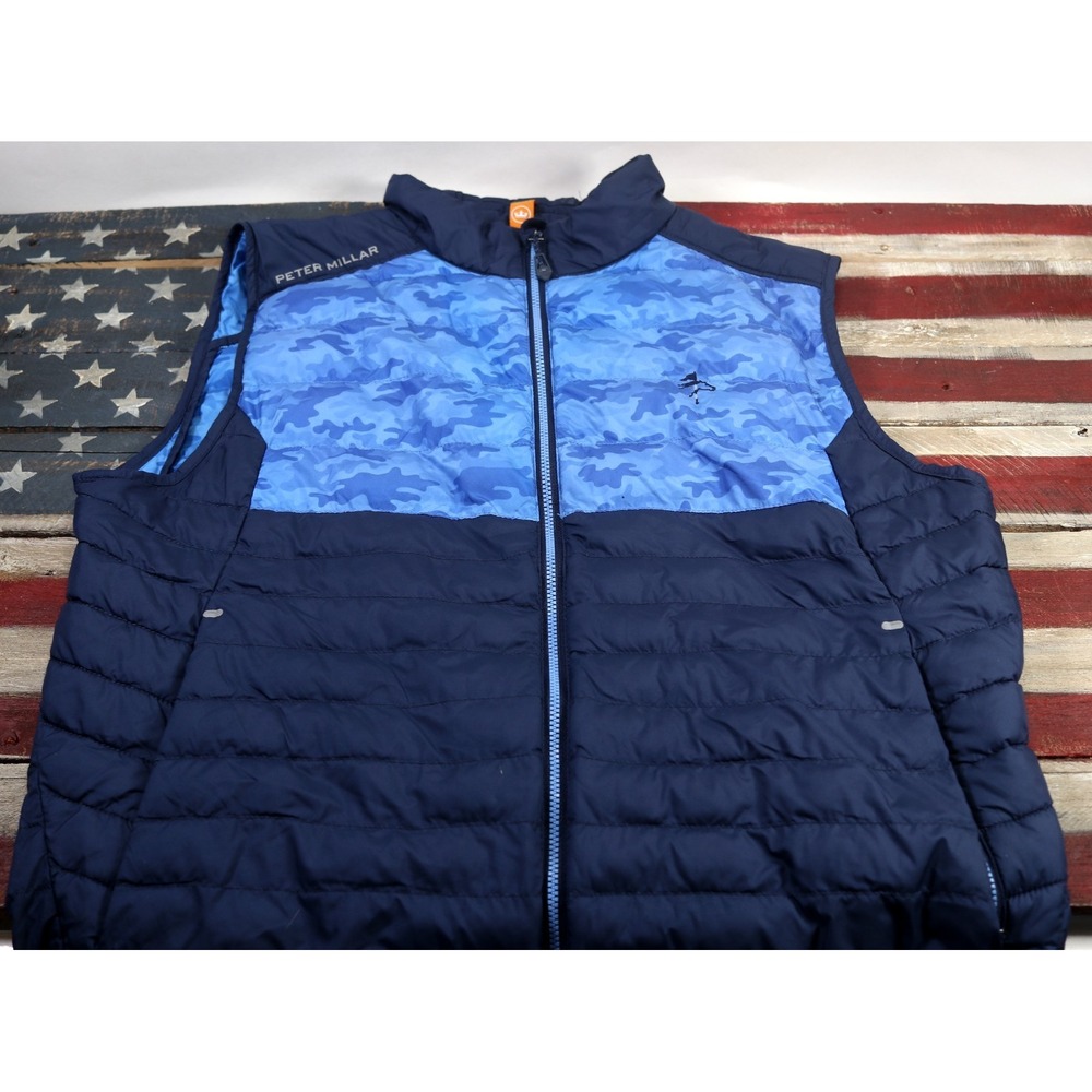Men's Peter Millar Golf Navy Blue All Weather Waterproof Puffer Vest Size Medium